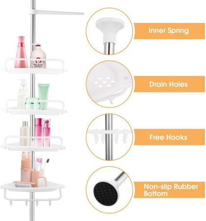 Etajera/organizator pentru baie, 4 polite, montare colt, inaltime reglabila 1-2.60 m [1]