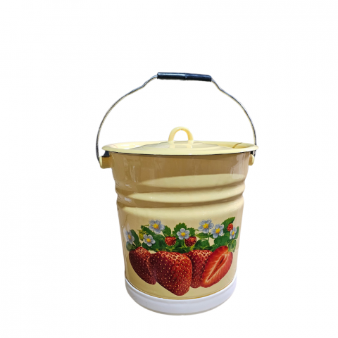 Vase emailate - Galeata emailata cu capac, decor Capsuni, 12 litri