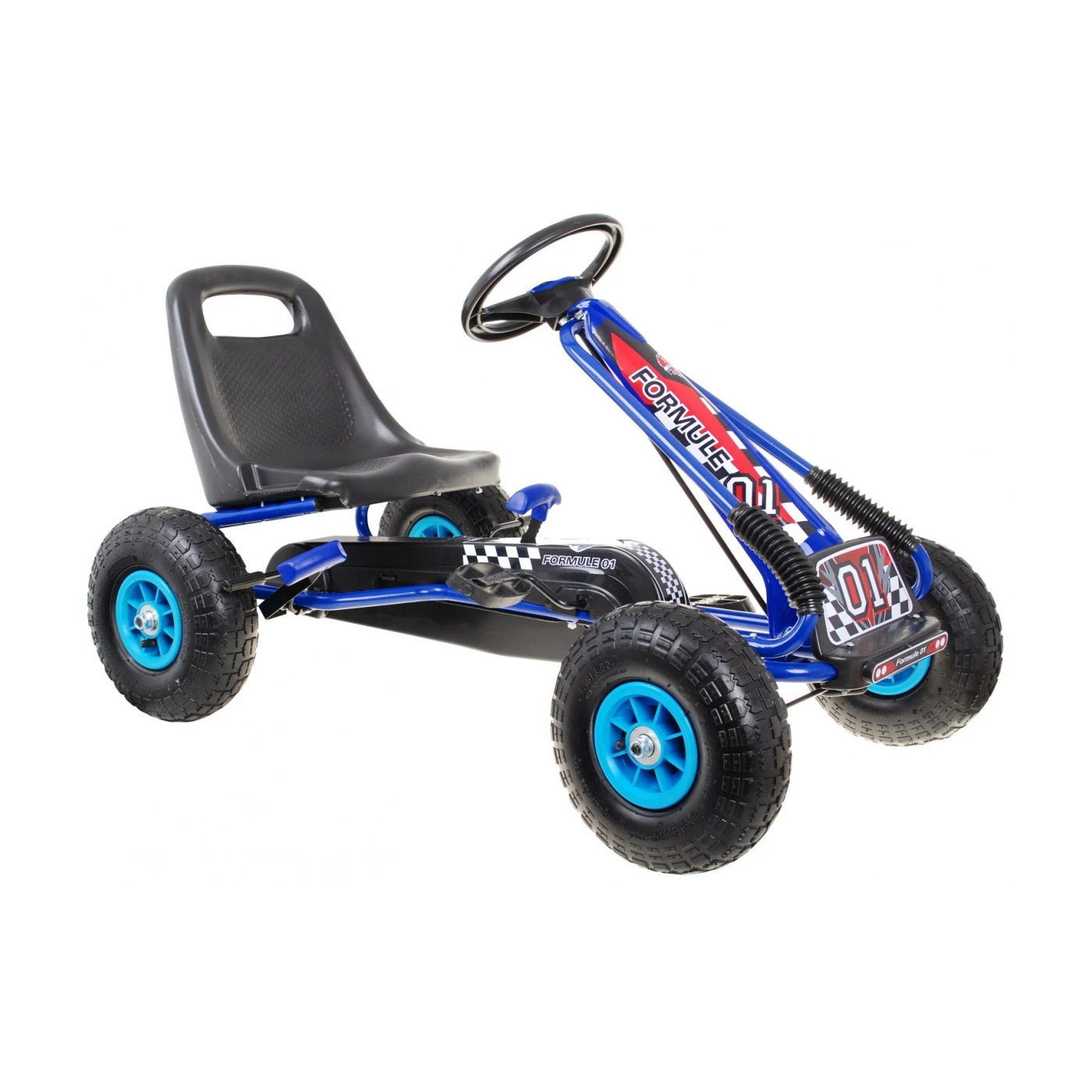 Kart cu pedale pentru copii, frana de mana, roti cauciuc, reglare scaun, Albastru [0]