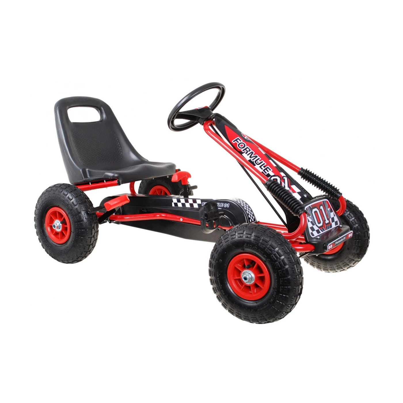 Kart cu pedale pentru copii, frana de mana, roti cauciuc, reglare scaun, Rosu [0]