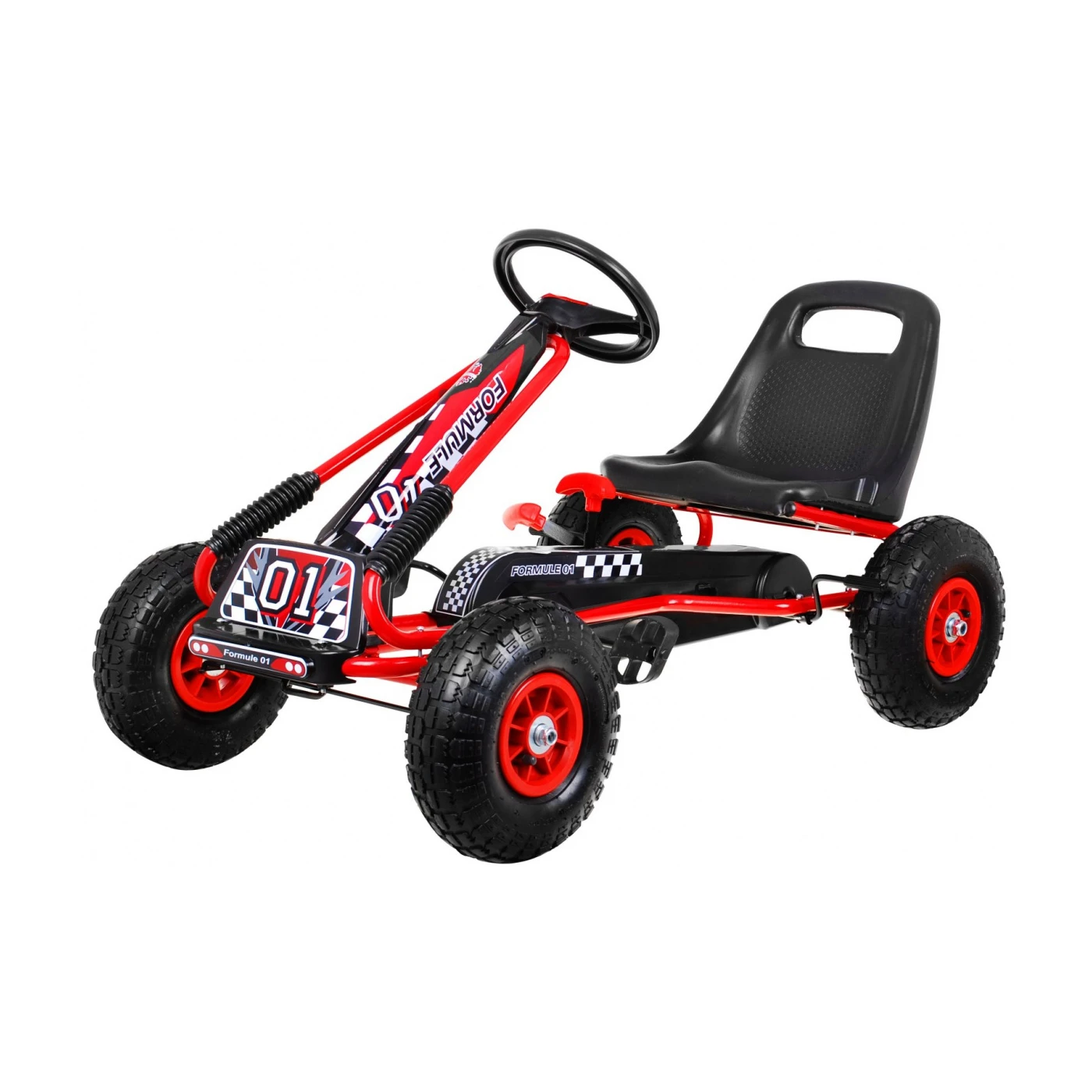 Kart cu pedale pentru copii, frana de mana, roti cauciuc, reglare scaun, Rosu [1]