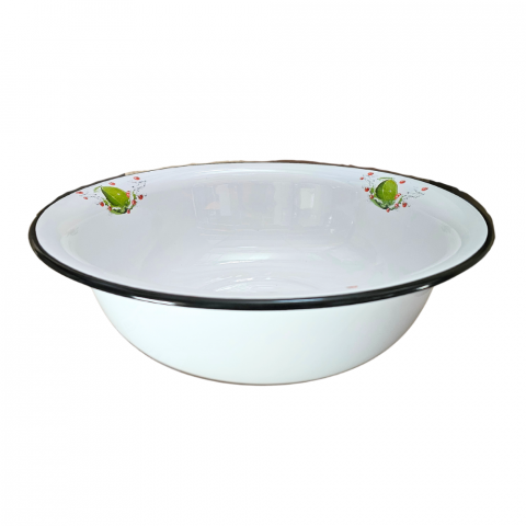 Vase emailate - Lighean emailat Alb, decor Lime, 9 Litri