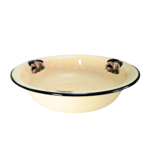 Vase emailate - Lighean emailat Crem, decor Ciuperci de padure, 18 Litri