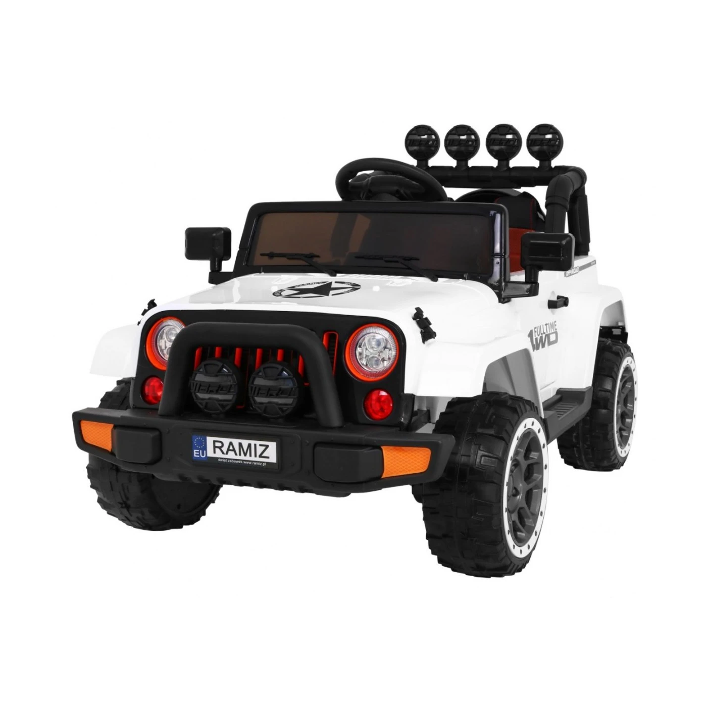 Mașină off-road 4x4 pentru copii, Motor 4x35w, scaun piele, roti eva, lumini si muzica, slow start/stop, Alb [0]