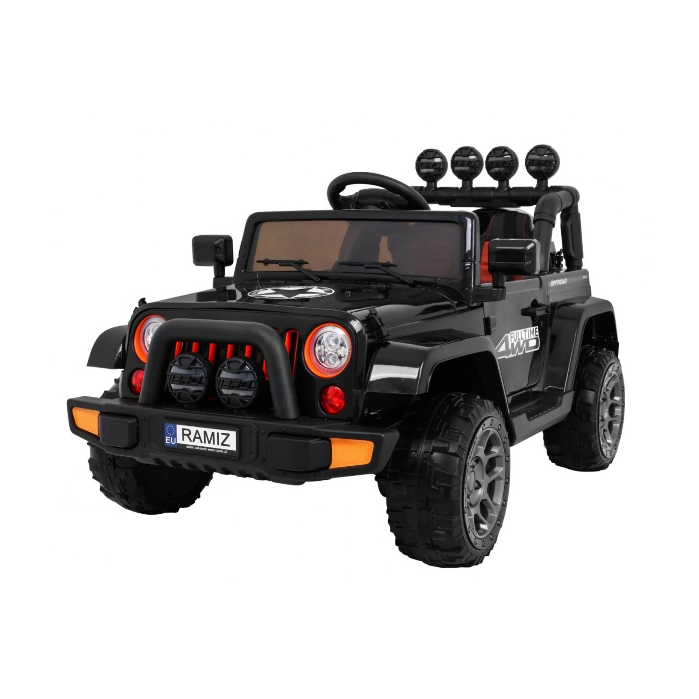 Mașină off-road 4x4 pentru copii, Motor 4x35w, scaun piele, roti eva, lumini si muzica, slow start/stop, Negru [0]