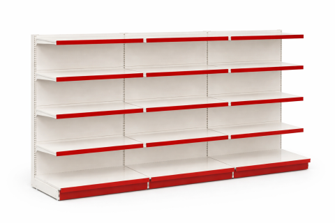 Rafturi metalice de perete - Modul 3 metri Rafturi Metalice pentru Magazin, Inaltime 225, Alb cu Rosu