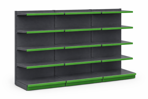 Rafturi metalice de perete - Modul 3 metri Rafturi Metalice pentru Magazin, Inaltime 225, Gri Antracit cu Verde