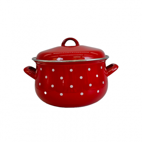 Oala emailata, cu capac, 5 L, Rosie cu buline albe [1]