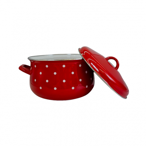 Oala emailata, cu capac, 5 L, Rosie cu buline albe [0]