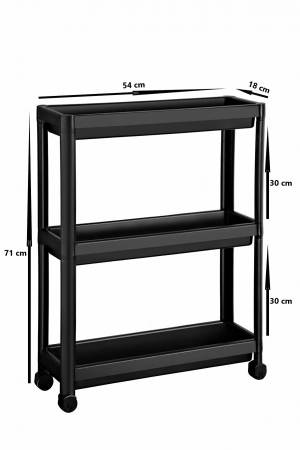 Raft cu 3 polite pe roti, Organizator de bucătărie si baie, Negru [1]