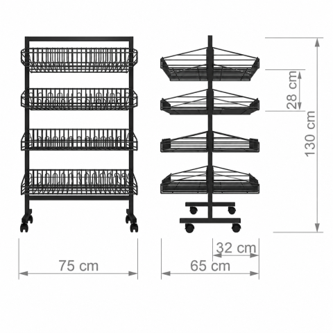 Raft cu 8 cosuri, depozitare si prezentare, latime 75 cm [1]