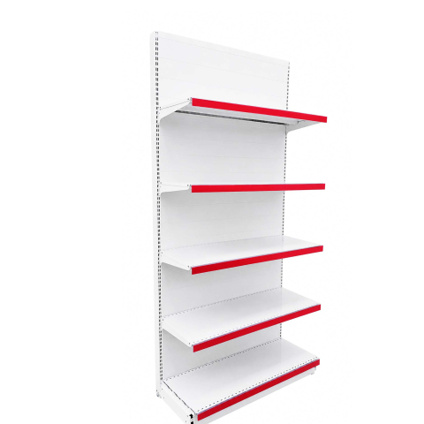 Rafturi metalice de perete - Raft metalic de magazin 100 x 225 cm, Baza 40, Polite 40, alb cu roșu