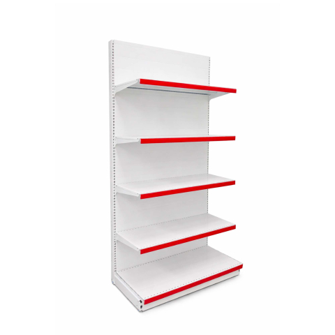 Rafturi metalice de perete - Raft metalic de magazin 100 x 225 cm, Baza 40, Polite 40, alb cu roșu