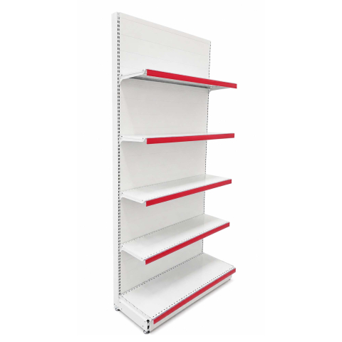 Rafturi metalice de perete - Raft metalic de magazin 100 x 225 cm, baza 40 si 4 polite de 30, alb cu Rosu