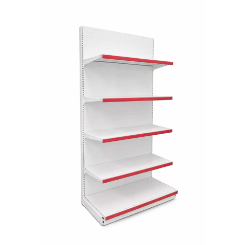 Rafturi metalice de perete - Raft metalic de magazin 100 x 225 cm, baza si 4 polite, alb cu roșu