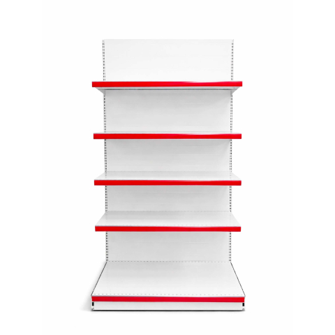 Raft metalic de magazin 100 x 225 cm, baza si 4 polite, alb cu roșu [1]