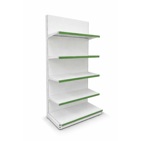 Rafturi metalice de perete - Raft metalic de magazin 100 x 225 cm, baza si 4 polite, alb cu verde