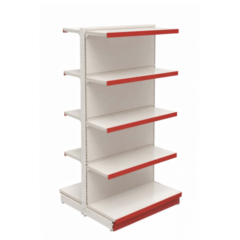 Rafturi metalice gondola - Raft metalic de magazin gondola 100 x 182 cm, baza 40 si polite 30, alb cu roșu