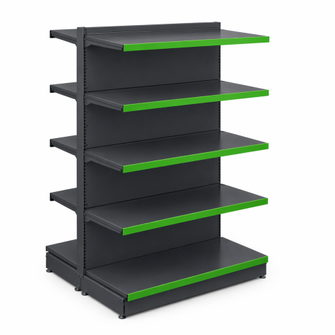 Rafturi metalice gondola - Raft metalic de magazin gondola 100 x 182 cm, baza de 40 si 8 polite de 40, gri cu verde