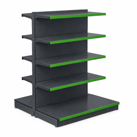 Rafturi metalice - Raft metalic de magazin gondola 100 x 182 cm, baza si 8 polite, gri cu verde