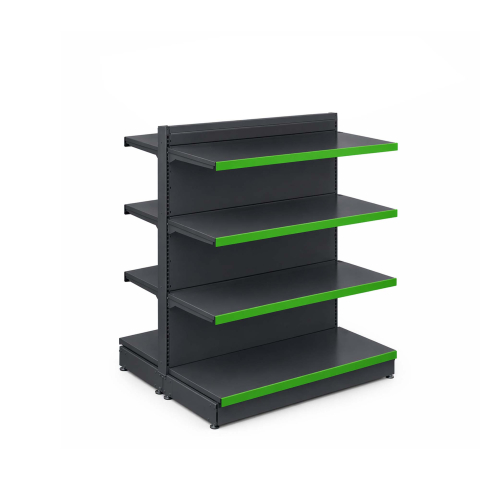 Rafturi metalice gondola - Raft metalic de magazin gondola 140 x 100 cm, baza de 40 si 6 polite de 40, gri cu verde