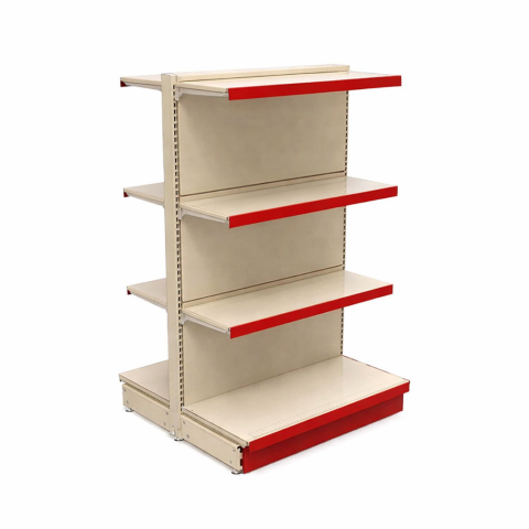 Rafturi metalice - Raft Metalic de Magazin Gondola 140x100 cm, Baza si 6 Polite, Alb cu Roșu