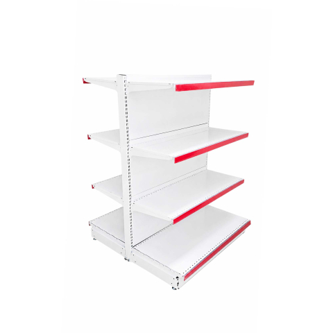 Rafturi metalice - Raft Metalic de Magazin Gondola 140x100 cm, Baza si 6 Polite, Alb cu Roșu