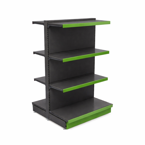 Rafturi metalice - Raft Metalic de Magazin Gondola 140x100 cm, Baza si 6 polite, Gri Antracit cu Verde