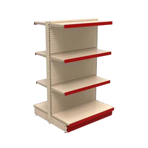 Rafturi metalice - Raft metalic de magazin gondola Economic, 100 x 140 cm, baza si 6 polite, alb cu roșu
