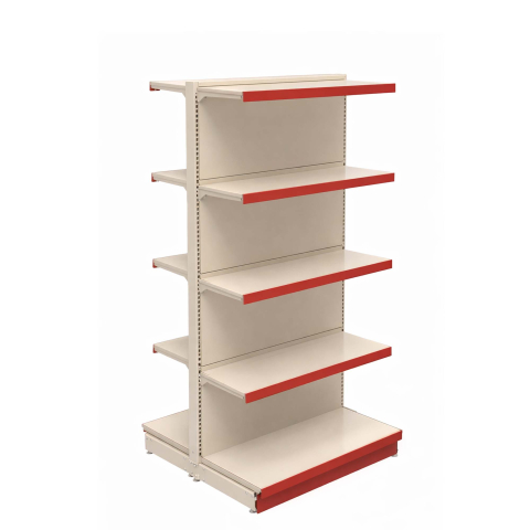 Rafturi metalice - Raft metalic de magazin gondola Economic, 100 x 180 cm, baza si 8 polite, alb cu roșu