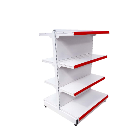 Rafturi metalice - Raft metalic de magazin gondola Economic, 140 x 90 cm, baza si 6 polite, alb cu roșu