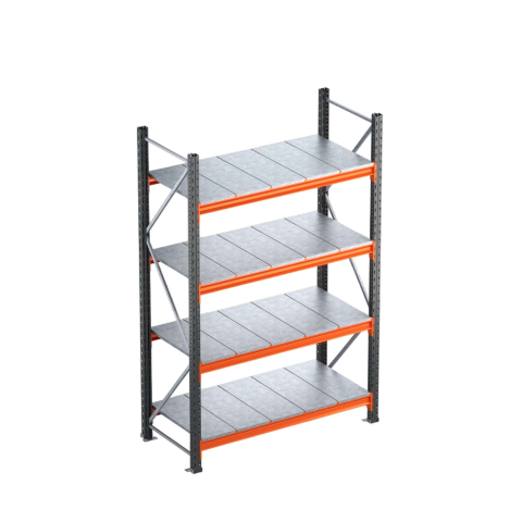 Rafturi depozitare - Raft Metalic Depozit, 200x150x60 cm cu 4 Niveluri – 500 kg/Nivel, Polițe Metalice Incluse, Antracit/Portocaliu