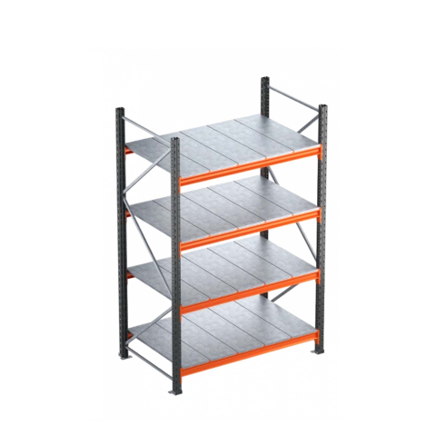 Rafturi depozitare - Raft Metalic Depozit, 200x150x80 cm cu 4 Niveluri – 500 kg/Nivel, Polițe Metalice Incluse, Antracit/Portocaliu