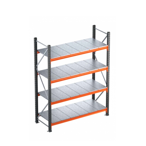 Rafturi depozitare - Raft Metalic Depozit, 200x180x60 cm cu 4 Niveluri – 500 kg/Nivel, Polițe Metalice Incluse, Antracit/Portocaliu