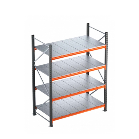 Rafturi depozitare - Raft Metalic Depozit, 200x180x80 cm cu 4 Niveluri – 500 kg/Nivel, Polițe Metalice Incluse, Antracit/Portocaliu
