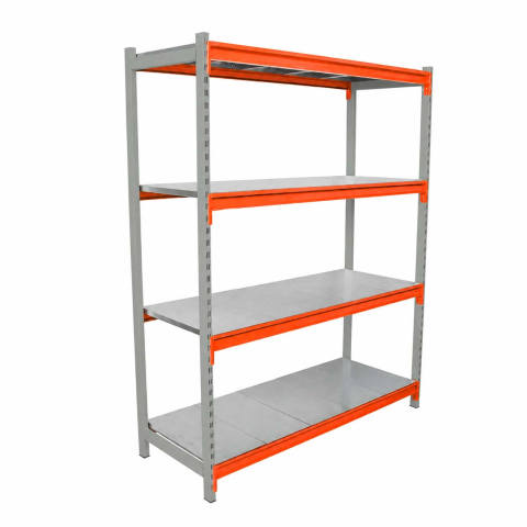 Rafturi metalice - Raft Metalic Depozit, 200x180x80 cm cu 4 Niveluri – 500 kg/Nivel, Polițe Metalice Incluse, Antracit/Portocaliu