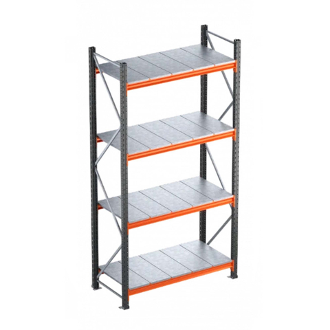 Rafturi depozitare - Raft Metalic Depozit, 250x150x60 cm cu 4 Niveluri – 500 kg/Nivel, Polițe Metalice Incluse, Antracit/Portocaliu