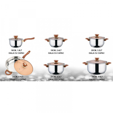 Set 12 piese, din inox, compatibile cu plita cu inductie, cu capace din sticla [1]