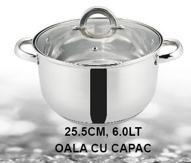 Set 12 piese , 6 vase din inox, compatibile cu plita cu inductie, cu capace din sticla, Grunberg GR2441 [6]