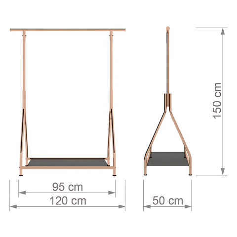 Stender pentru haine, din metal finisaj GOLD, 150x120 cm [2]