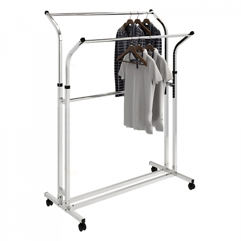 Stendere imbracaminte - Stender pentru umerase, cu doua bare laterare reglabile pe inaltime, din metal Cromat