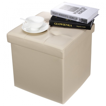 Taburet pliabil cu spatiu de  depozitare - 38x38x38 cm, Grunberg, bej [0]