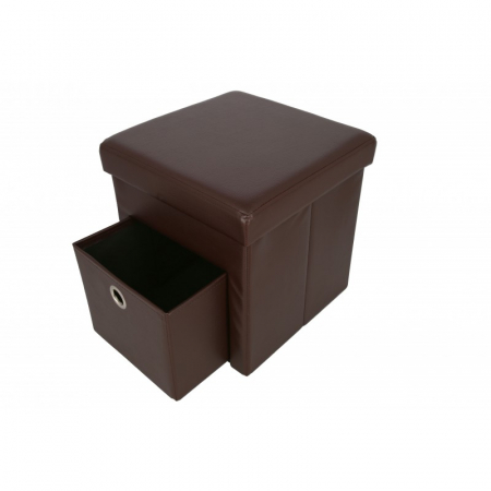 Taburet pliabil cu spatiu de depozitare si sertar, 38 x 38 x 38 cm, Grunberg, maro [2]