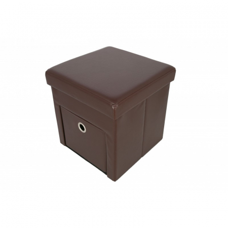 Taburet pliabil cu spatiu de depozitare si sertar, 38 x 38 x 38 cm, Grunberg, maro [0]