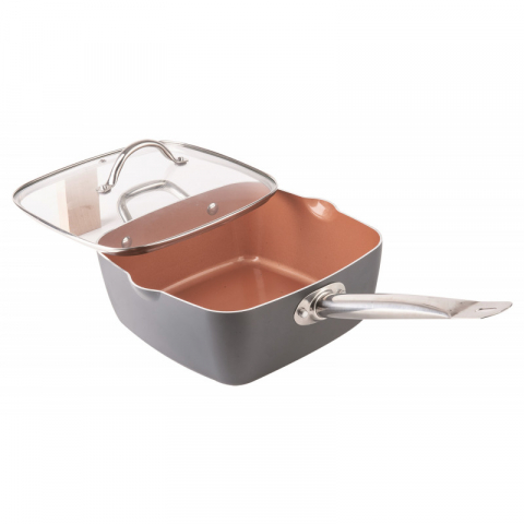 Tigaie din aluminiu , cu capac termorezistent , invelis antiaderent cu ceramica si titan [0]