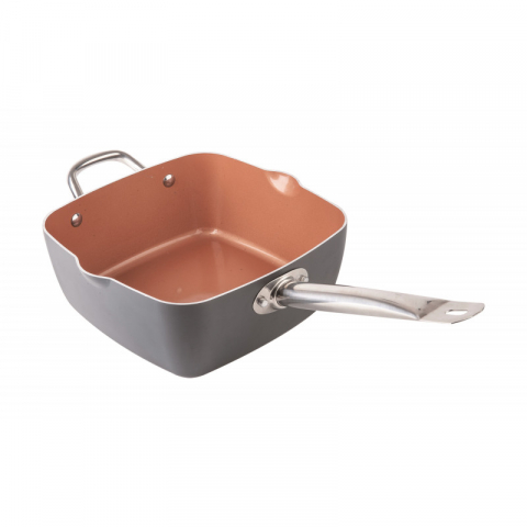 Tigaie din aluminiu , cu capac termorezistent , invelis antiaderent cu ceramica si titan [1]