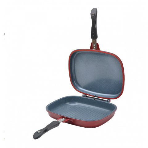 Tigaie dubla din aluminiu, ceramica marmorata, inchidere magnetica, inel din silicon, 32x22x7.50 cm [0]