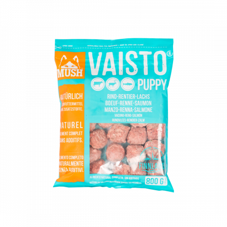 MUSH caini - MUSH VAISTO® ICE BLUE PUPPY, meniu complet BARF, congelat, combinatie de vita - ren - somon