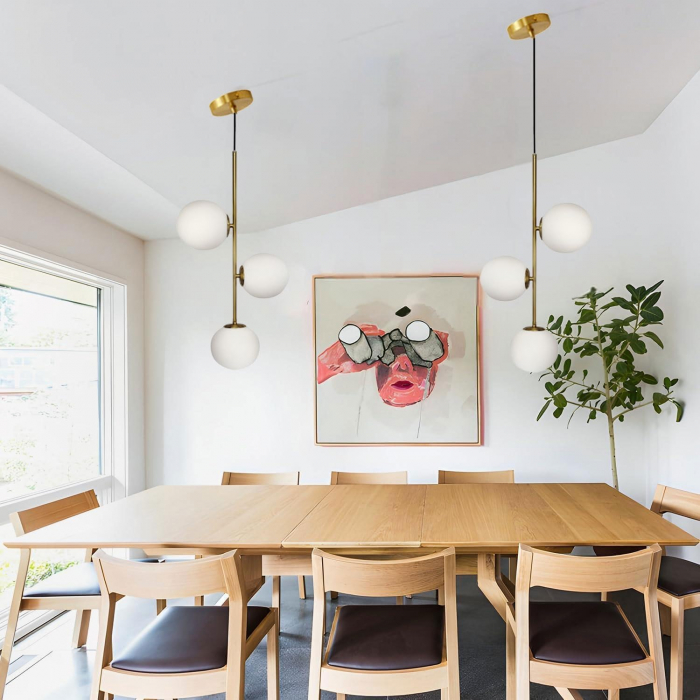 Lustră 2338/3 suspendată verticală cu 3 abajururi din sticlă albă mată [3]