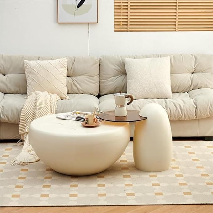 Set 2 măsuțe cafea model A802 – crem, design modern, blat sticlă fumurie [1]